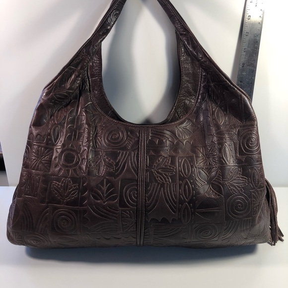 Sigrid Olsen Handbags - Sigrid Olsen Embossed Brown Leather Hobo Purse